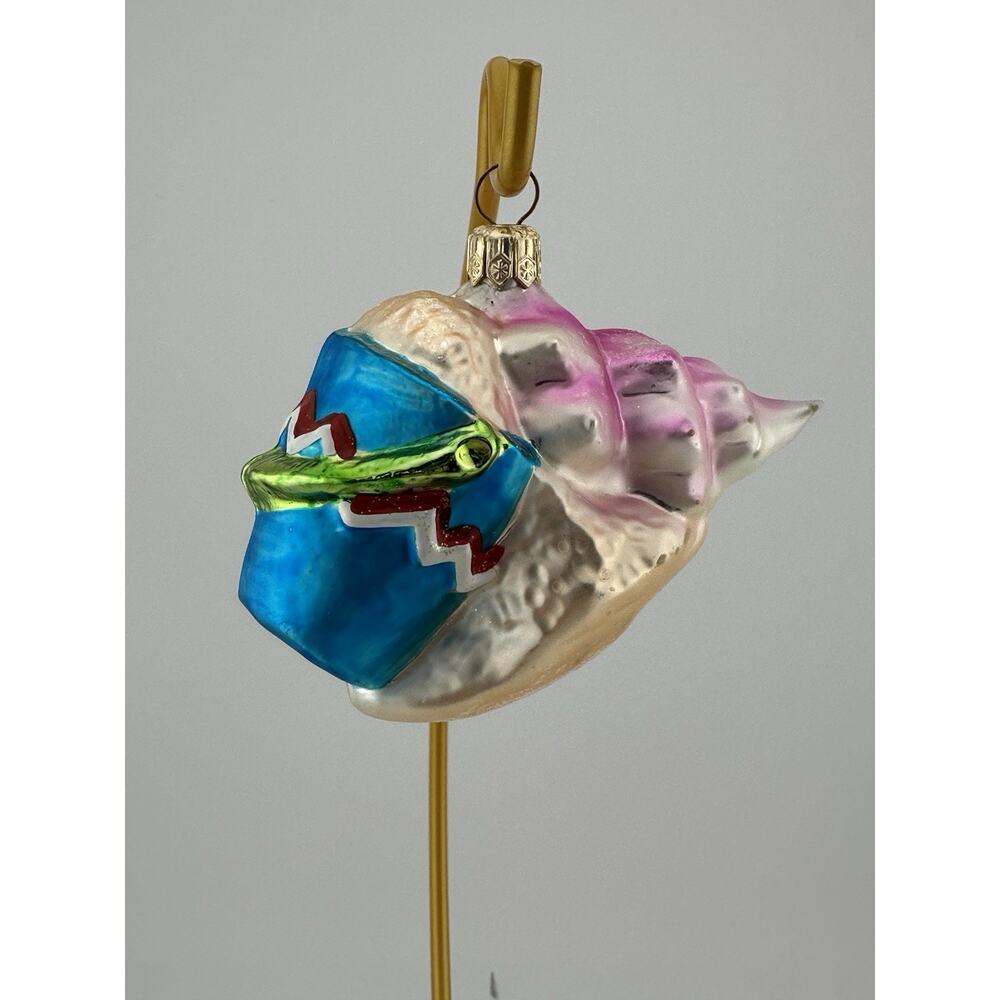 Christopher Radko Pink Conch Shell w/ Bucket Glass Ornament 3 Inch 2000s